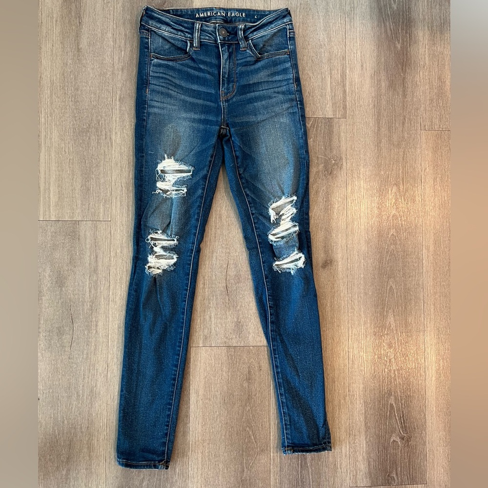 Women’s American Eagle Skinny Jeans Jeggings Distressed Size 4 Long
